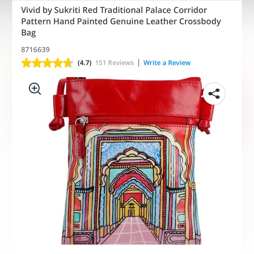 VIVID BY SUKRITI GENUINE LEATHER RED PALACE CORRIDOR HAND PAINTED CROSSBODY BAG